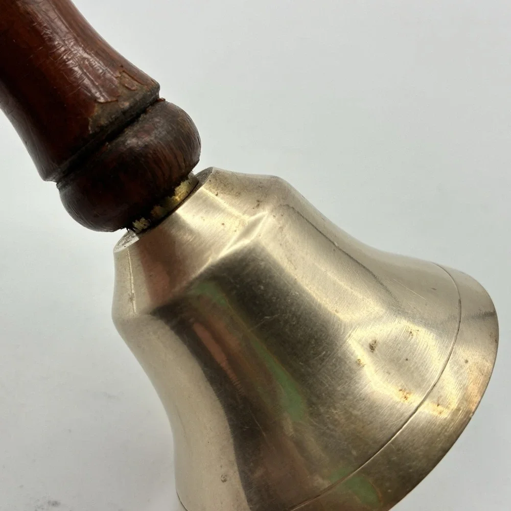 Vintage Brass Bell Wood Handle School Bell
